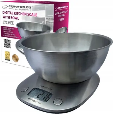Obrázek produktu pro Esperanza LYCHEE, Elektronická kuchyňská váha, 5 kg, 1 g, Metalická, Nerezová ocel, Pracovní deska