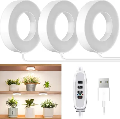 Produktbild von Decke wachsen Licht für Indoor-Pflanzen, 48 LEDs Vollspektrum-LED-Halo-Pflanzenlicht, 5V sichere Spannung wachsende Lampe mit 4/8/12H Auto-Schalter, 4 dimmbare Helligkeitsstufen,  3Rund