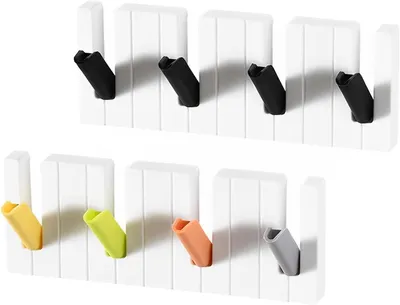 Produktbild von Set aus 2 selbstklebenden Wand-Schlüsselhaltern, Wandbefestigungshaken für Schlüssel, wandmontierte Klebehalterung ohne Bohren mit 4 Haken, Schlüsselhalter für