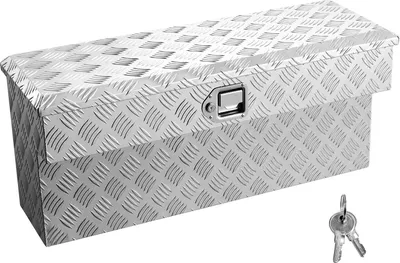 Image de SucceBuy Caisse à outils pour plateau de chargement, caisse de rangement en aluminium avec motif profilé antidérapant, caisse de rangement verrouillable avec clé, convient pour camion, pick-up, camping-car et remorque, 864x305x390 mm