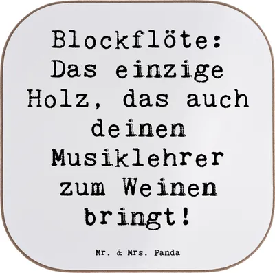 Produktbild von Mr. & Mrs. Panda Untersetzer für Gläser Spruch Blockflöte Humor - Weiß - Geschenk, Musik, Tischschoner, gläseruntersetzer, Tenorblockflöte, Tischuntersetzer, Instrument