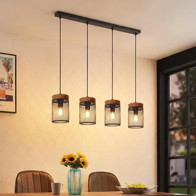 Obrázok produktu pre Vintage závesné svetlo z čierneho dreva - Retro lampa pre jedáleň s 4 svetlami