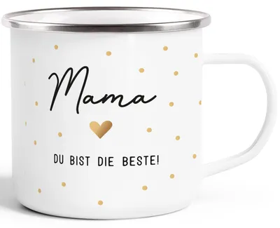 Produktbild von Emaille-Tasse mit Spruch Du bist die Beste Herz Dankeschön Geschenk für Mama Muttertag SpecialMe® emaille-weiß-silber standard
