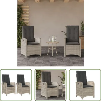 Produktbild von The Living Store Gartensessel mit Kissen 2 Stk. Verstellbar Hellgrau Poly Rattan