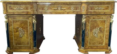 Produktbild von Casa Padrino Barock Massivholz Schreibtisch Naturfarben / Schwarz / Messing
