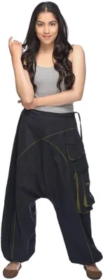 Produktbild von Haremshose Pumphose Aladinhose Pluderhose Yoga Goa Sarouel Baggy Aladin Freizeithose Shanti Damen, schwarz S/M