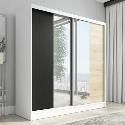 Produktbild von Schwebetürenschrank, 2-türig Schrank mit Spiegel DUO 200 (Weiß, Schwarz, Somona)