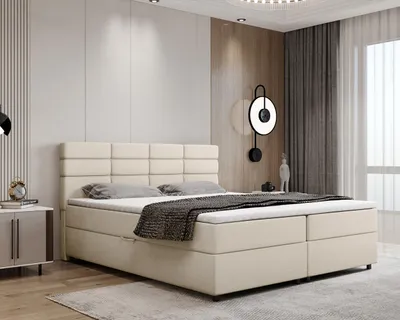 Produktbild von Boxspringbett 180x200, mit Bettkasten, Beige, Matratze und Topper, Doppelbett, REVE, Panda Möbel