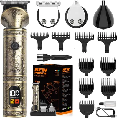 Productafbeelding van Haarverzorger voor heren, professioneel, met baardtrimmer, draadloos, 4-in-1: haarverzorger, precisietrimmer, neustrimmer, LED-display, USB-oplaadfunctie
