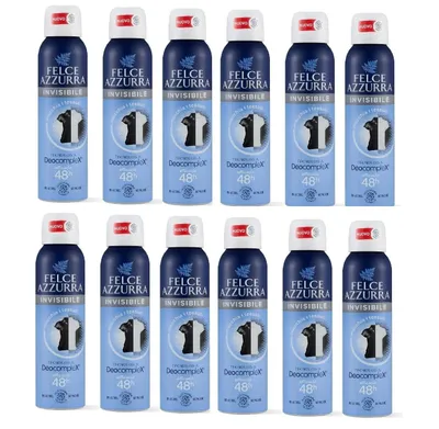 Produktbild von 12x Felce Azzurra Invisible Deo Spray 48h – Anti-Flecken Deodorant ohne Alkohol, Microbiom-freundlich, Deocomplex Technologie, 150 ml