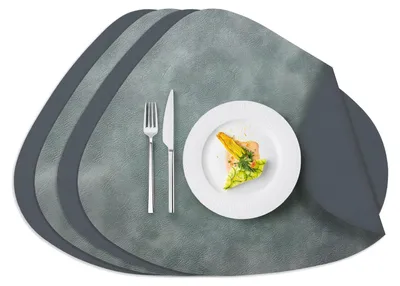 Platzsets aus PU-Leder, Set mit 4, oval, 34x42,5 cm, grau/dunkelgrau