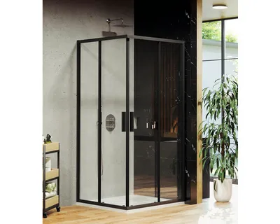 Produktbild von Ravak Blix - Duschkabine Slim BLSRV2-90, 900x900 mm, schwarz/Klarglas X1LM70300Z1