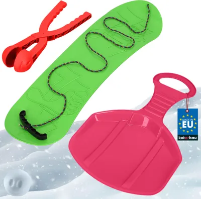 Produktbild von KOTARBAU® Spielset Snowboard Schneeballzange Poporutscher für Kinder Spielset für den Schnee Rutschbahn Snowboard Schneeballautomat Grün, Rot & Rosa