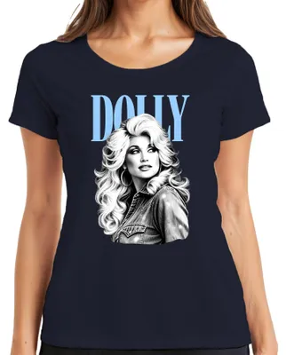 Productafbeelding van Dolly Parton, landelijke muzieklegende, vintage, retro, fan, zangeres, dames T-shirt, marineblauw, maat S
