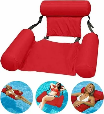 Produktbild von Schwimmbad-Hängematte, schwimmende Liege, aufblasbarer Poolstuhl, faltbare schwimmende Wasserhängematte, schwimmende Hängematte für Erwachsene – Rot
