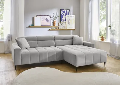 Produktbild von Wohnlandschaft >Stanislaw< elektr. Sitztiefenverstellung, Cord silbergrau - 256x100x180cm (BxHxT)