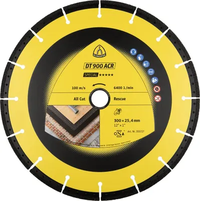 Produktbild von Klingspor DT 900ACR Diamanttrennscheiben, 350 x 3,1 x 25,4 mm 24 Segmente 53 x 3,1 x 6 mm, VG - Vakuumgelötet