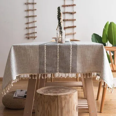 Produktbild von Unyqoos® Tischdecke 80% Baumwolle/20% Leinen, 90 x 140 cm – wasserabweisend (Lotus‑Effekt), Pinsel‑Muster, rutschfest, maschinenwaschbar, für Tisch & Garten