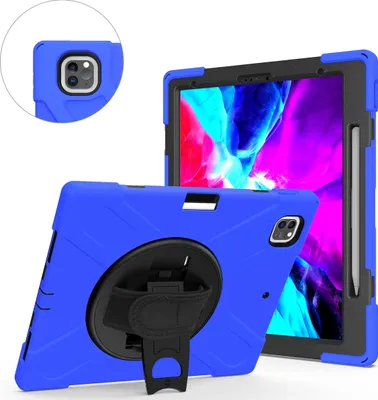 Produktbild von Mobigear SureGrip XGuard iPad Air 13 Zoll (2025) Hülle Kunststoff,Silikon Backcover + Stifthalter + Schulterträger + Ständer - Blau