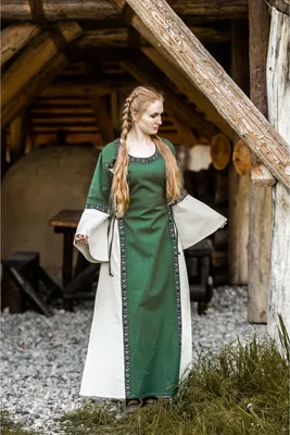 Produktbild von Mittelalter Baumwollkleid Grün/Natur "Angie" XS