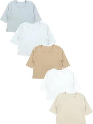 Produktbild von TupTam Baby Jungen Langarmshirt Gestreift 5er Set, Farbe: Grau_Braun_Weiß_Beige, Größe: 68