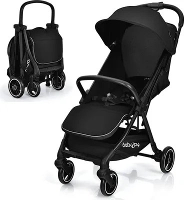 Produktbild von Kinderwagen, Buggy mit Verstellbarer Rückenlehne, Fußstütze, Aufbewahrungstasche & Sonnenverdeck, Kinderbuggy Faltbar mit einer Hand, Sportwagen für 0-3 Jahre bis 15 KG (Schwarz)