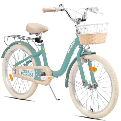 Produktbild von Joystar 20 Zoll-Kinderfahrrad, komplett mit Korb, Klingel, Schutzblechen und vollständig geschlossenem Kettenschutz, Grün