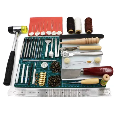 Produktbild von Lederhandwerkswerkzeugset, Grundwerkzeugsatz, Anpassungszubehör, Mehrfarbig