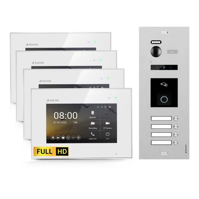 Produktbild von BALTER EVO HD Silber Video Türsprechanlage Fingerprint Set 4 Teilnehmer 4x7" Monitor Weiß