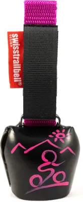 Produktbild von swisstrailbell® Black mit pinkem MTB, pinkes Band, Fahrradklingel, Trailbell