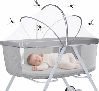 Produktbild von Moskitonetz für Babybett 100x55cm, Faltbares Insektenschutznetz für Kinderwagen, Universeller Mückenschutz für Babybetten und Kinderwagen (Weiß)