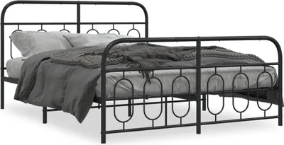 Image de vidaXL Cadre de lit avec tête et pied de lit en métal noir 135x190 cm
