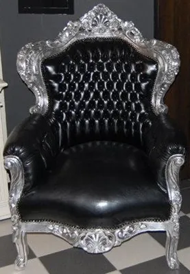 Produktbild von Casa Padrino Barock Sessel King Schwarz / Silber Lederoptik 85 x 85 x H. 120 cm - Möbel im Antik Stil
