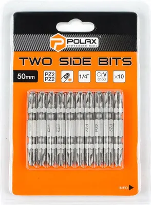Produktbild von Doppelseitiger Bit-Satz 50 mm PZ2 - PZ2 1/4" 6150CRV (10 Stück) Polax