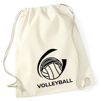 Produktbild von Huuraa Turnbeutel Volleyball Schriftzug 12 Liter Natural Baumwolle Rucksack Geschenkidee