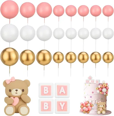 Productafbeelding van Taartdecoratie ballen cake topper beer roze - Set van 29 - Gender reveal feestaccessoires - Verjaardag - Feesten