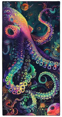 Productafbeelding van Stranddoek van microvezel, XXL, 180 x 90 cm, met een kleurrijk octopusmotief, sneldrogend, geschikt voor strand en zwembad