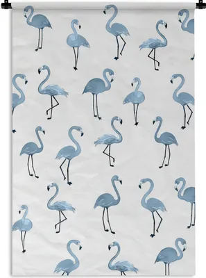 Produktbild von MuchoWow® Wandteppich Wandbehang Blau - Flamingo - Muster 120x180 cm Tapisserie Dekoration Wandtuch - Schlafzimmer - Dekorationen für das Haus
