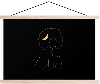 Produktbild von MuchoWow® Textilposter Frau - Gold - Schwarz - Strichzeichnung 60x40 cm mit holzfarbenen Rahmen - Bilder