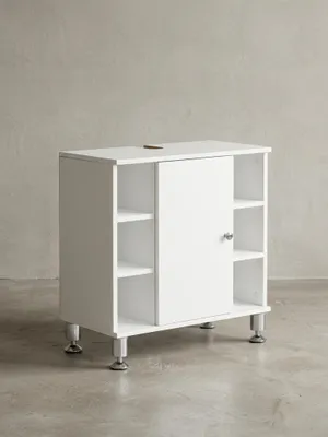 Produktbild von Waschbeckenunterschrank 60 x 64 x 32 cm Weiß Badschrank mit Tür, Holz Unterschrank Waschbecken Badezimmer, Waschtischunterschrank mit Fächern, Badezimmerschrank Bad-Möbel mit Ablage