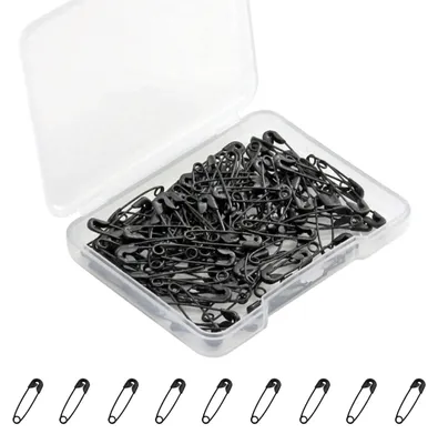 Sicherheitsnadeln 300 Stück, 19 mm, schwarz, Metall, Mini-Nadeln