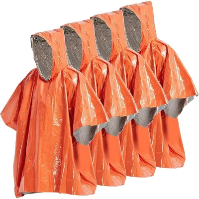 Produktbild von 4 Stück wasserdichte Überlebensdecke – 125x100 cm – Notfall-Regenponcho, Rettungsdecke, Isolierdecke, warme winddichte Notdecke