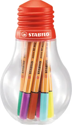 Immagine prodotto di Fineliner - STABILO point 88 Mini - Colorful Ideas - confezione da 12 - con 12 colori diversi in confezione richiudibile a forma di lampadina