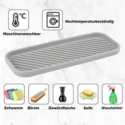 Produktbild von Abtropfmatte, Silikon-Spülbecken-Organizer, Abtropfmatte, Abtropfmatte, Küche, Spülbecken, Organizer, Abtropfschale für Schwämme, Seife, Bürsten, grau, 2 Stück