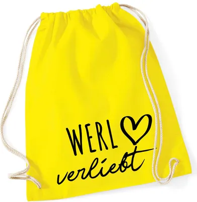Produktbild von Huuraa Turnbeutel Werl verliebt 12 Liter Yellow Baumwolle Rucksack Geschenkidee