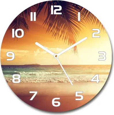 Produktbild von Wanduhr aus Glas 30fi Glasbild Glasuhr Gehärtetes Glas - weisse-zeiger - Tropical beach
