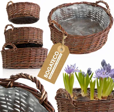 Produktbild von Blumentopf aus Korbgeflecht | Handgefertigter Blumentopf-Übertopf aus Weide runder Weidenkorb Runden 3 Set