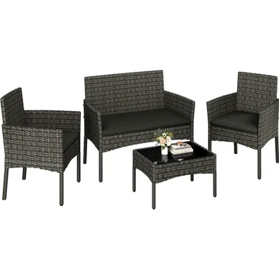 Produktbild von Yaheetech Polyrattan Sitzgruppe 4er Gartenmöbel Set inkl. 2er Sofa, 2 Stühle, Tisch & Sitzkissen, wetterfest