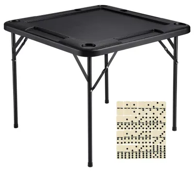Productafbeelding van Kaarttafel Opvouwbaar - 4 Bekerhouders - 900x900x740 mm - HDPE Tafelblad - Zwart