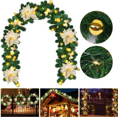 Produktbild von Peviasot LED-Weihnachtsgirlande 2,7 m, 50 LEDs warmweiß, Batteriebox, goldenes Dekorationsset, Weihnachtsdeko für Treppe
